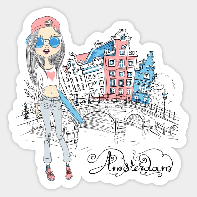 Beautiful fashion girl in Amsterdam Sticker by kavalenkava